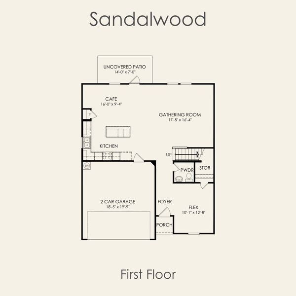 2D floor plan layout for the Sandalwood by Pulte Homes in Lagos, Manor, TX (Image 4).