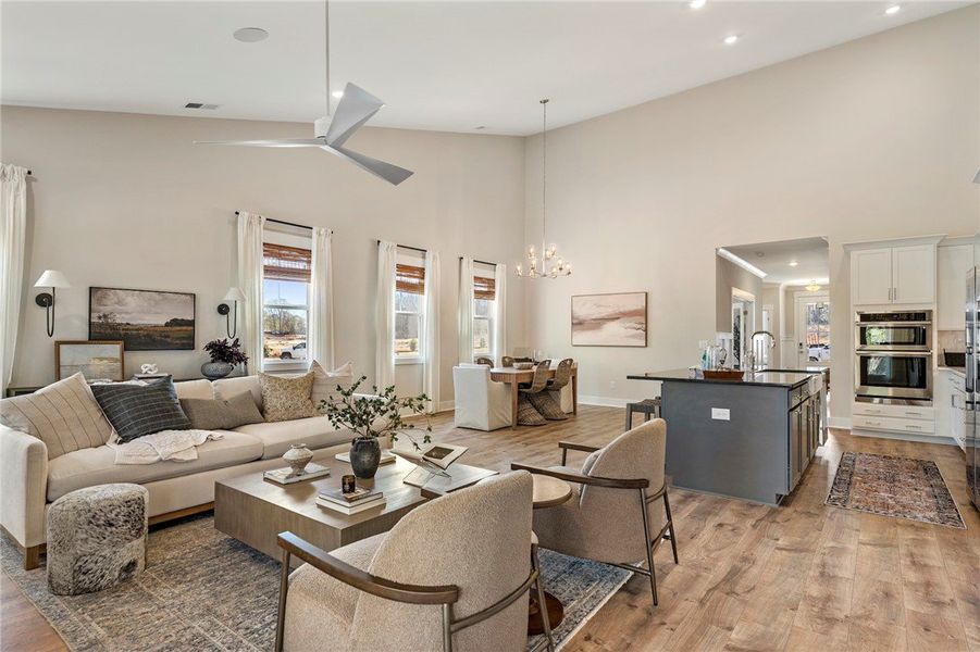 This airy open-concept living area seamlessly conn