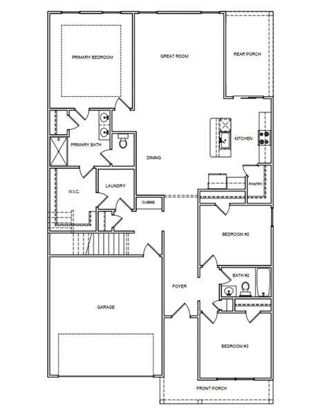 2D floor plan layout for the Hawthorne S by McGuinn Homes in Pine Street, Yemassee, SC (Image 3).