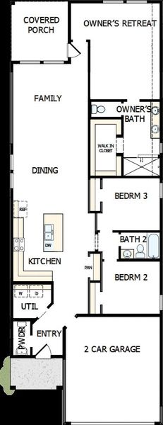 2D floor plan layout of this home in The Grand Prairie 40’, Hockley, TX (Image 4).