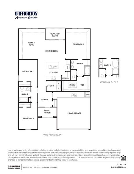 2D floor plan layout for the Denton by D.R. Horton in China Grove, China, TX (Image 3).