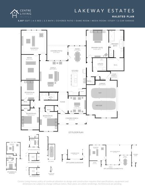 2D floor plan layout for the Halsted by Centre Living Homes in Lakeway Estates, Waxahachie, TX (Image 5).