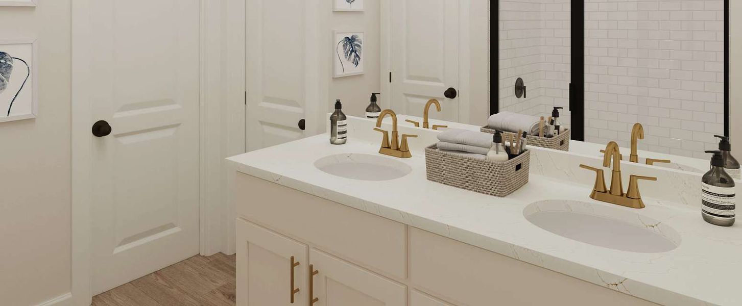 The primary's private ensuite boasts dual sinks, walk-in closet, and stunning finishes.