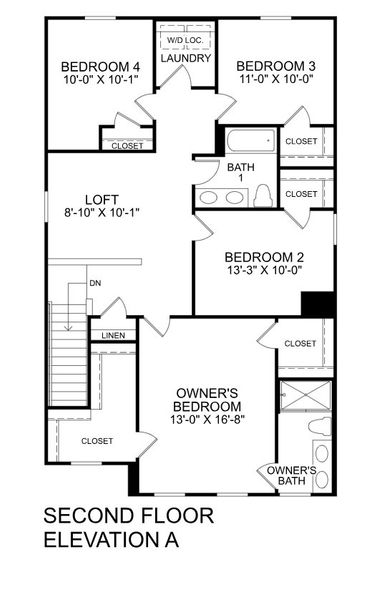 2D floor plan layout for the Marigold by Ryan Homes in Stanford Village, Lyman, SC (Image 1).