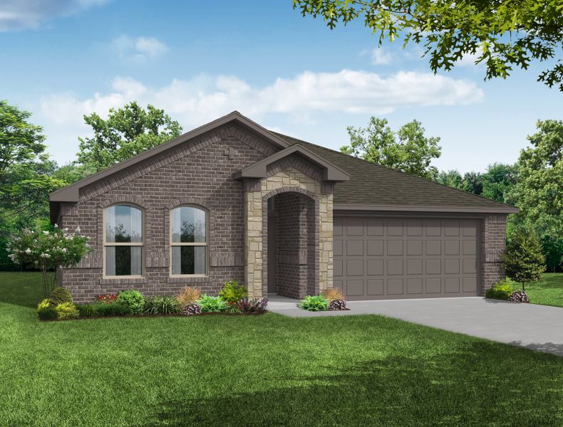 Representative exterior photo of a completed home built from the Atlanta by Impression Homes in Keeneland, Aubrey, TX (Image 10). Representative exterior photo of a completed home built from the Atlanta by Impression Homes in Keeneland, Aubrey, TX (Image 10).