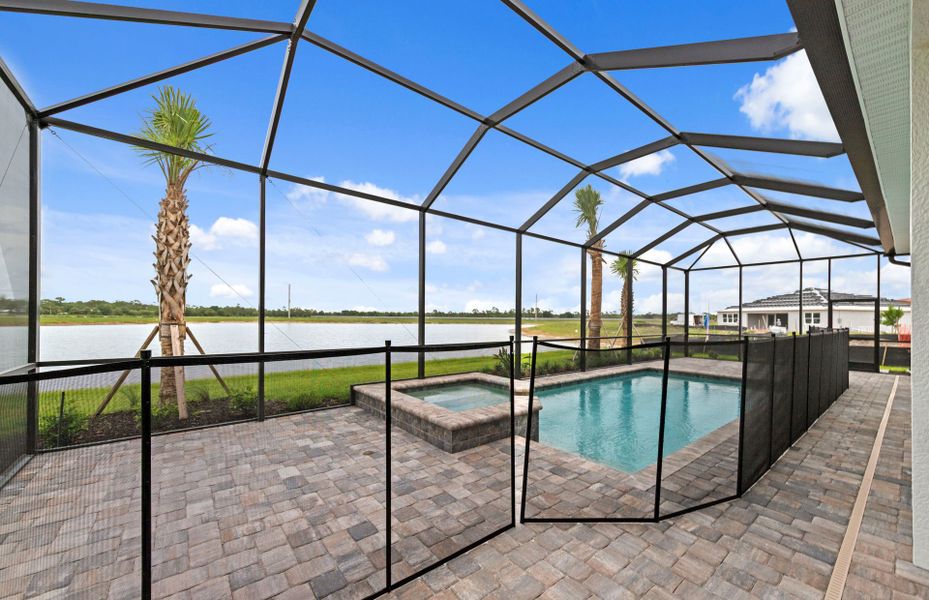 Exterior details and patio area of a home in Del Webb Oak Creek, North Fort Myers (Image 22).