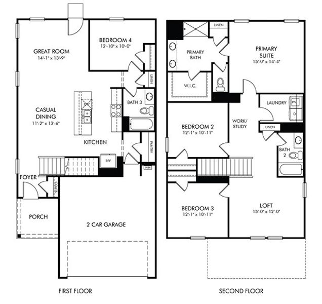 2D floor plan layout for the Roswell by Meritage Homes in Pleasant Brook, Piedmont, SC (Image 3).