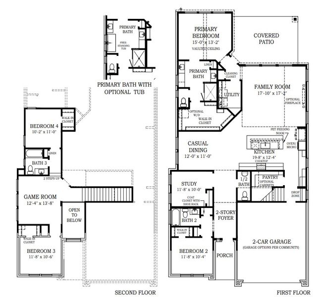 2D floor plan layout for the Cayman by Chesmar Homes in Lakes of Cane Island, Katy, TX (Image 4).