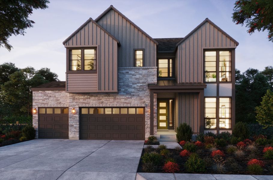 Representative exterior photo of a completed home built from the 4 by Trumark Homes in Kitchel Lake at Serratoga Falls, Timnath, CO (Image 1).