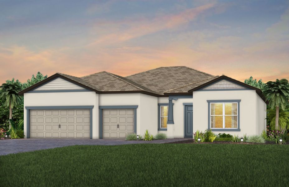 Representative exterior photo of a completed home built from the Stellar by Del Webb in Del Webb Explore North River Ranch, Parrish, FL (Image 21). Representative exterior photo of a completed home built from the Stellar by Del Webb in Del Webb Explore North River Ranch, Parrish, FL (Image 21).