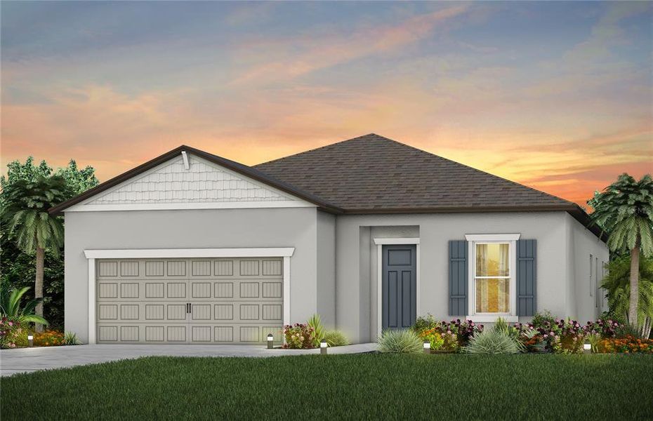 Front exterior of a new home in Del Webb Stone Creek, Ocala, FL, highlighting curb appeal (Image 1).