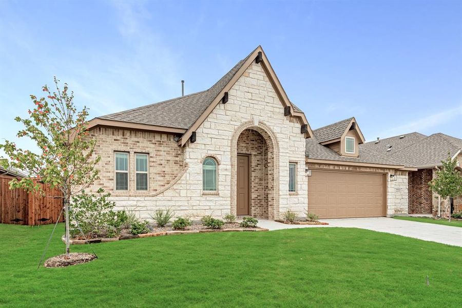 Front exterior of a new home in East Oak Creek 60-65, Commerce, TX, highlighting curb appeal (Image 1). Front exterior of a new home in East Oak Creek 60-65, Commerce, TX, highlighting curb appeal (Image 1).