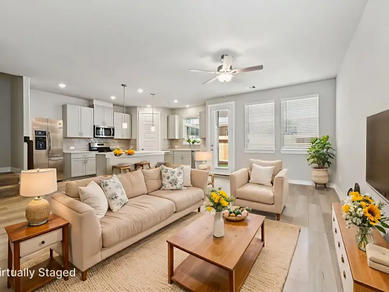 Furnished interior view inside a new home in Bridge Creek Village - City Series, Cypress (Image 3). Furnished interior view inside a new home in Bridge Creek Village - City Series, Cypress (Image 3).