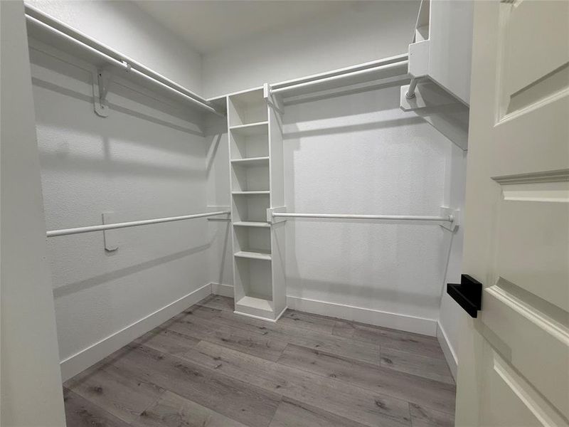 Spacious closet featuring light wood-type flooring