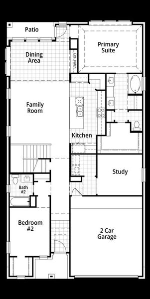 2D floor plan layout for the McLaren by Highland Homes in Homestead, Schertz, TX (Image 7).