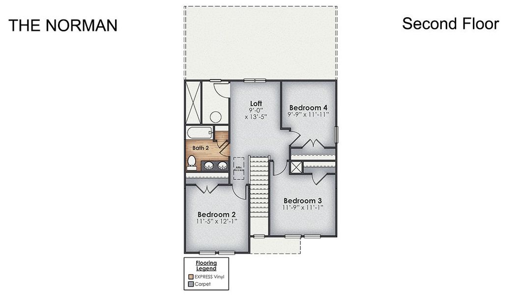 2D floor plan layout of this home in The Willows at Blake Farm, Wilmington, NC (Image 5).