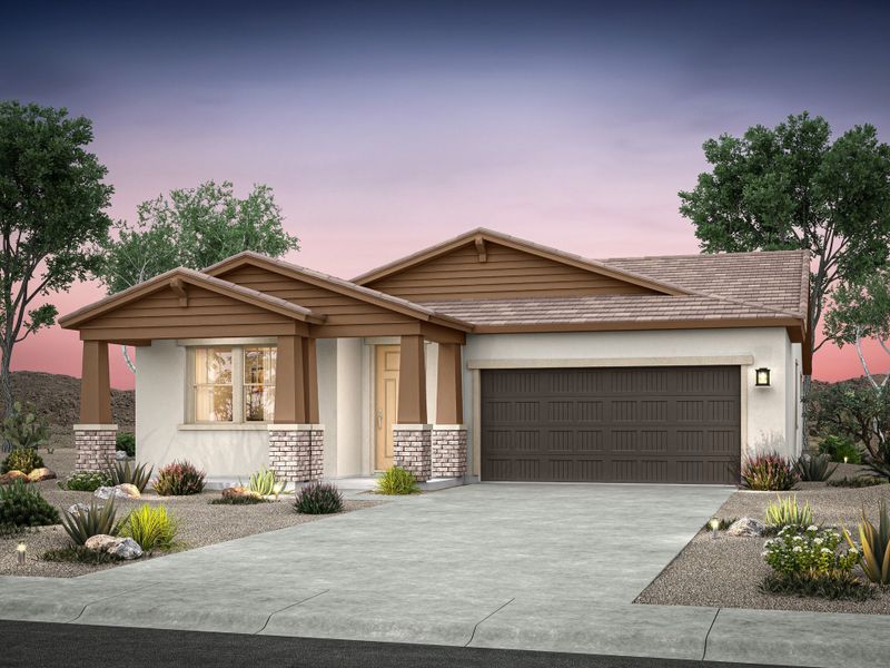 Representative exterior photo of a completed home built from the Pinetop by William Ryan Homes in Alta Vida at Westpark, Buckeye, AZ (Image 3). Representative exterior photo of a completed home built from the Pinetop by William Ryan Homes in Alta Vida at Westpark, Buckeye, AZ (Image 3).
