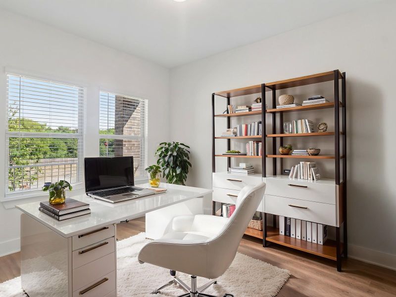 Virtually staged study in the Matador floorplan at a Meritage Homes community. Virtually staged study in the Matador floorplan at a Meritage Homes community.
