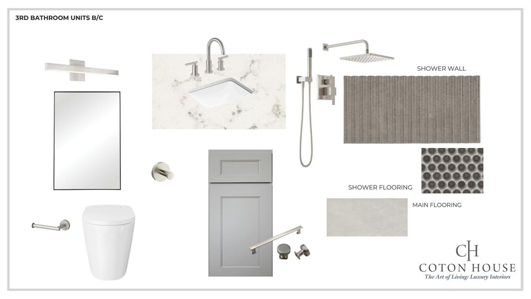 Unit B/C Secondary Bathroom selections. Final selections are subject to change due to availability or curated design.