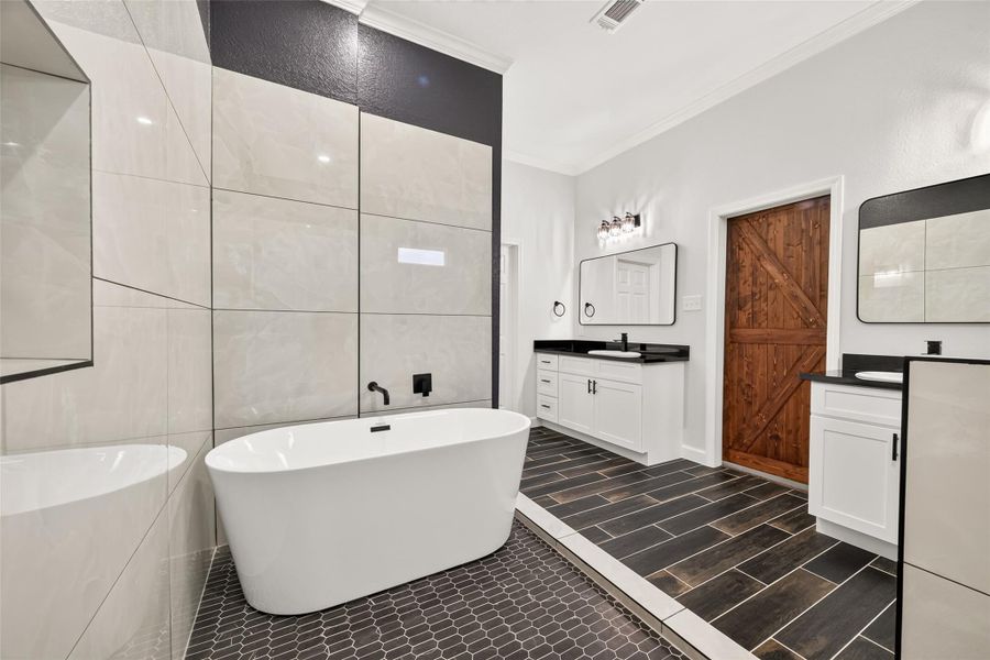 Double vanity provides generous counter space and everyday functionality.