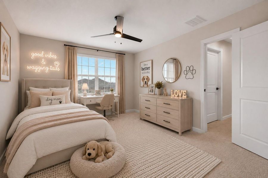 This secondary bedroom photo has been virtually staged.