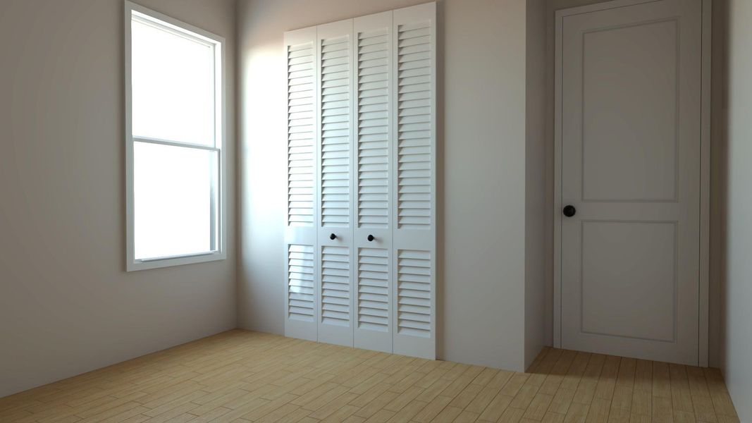 Bright secondary bedroom featuring natural light, spacious closet with louvered doors, and clean modern finishes—ideal for guests and kids! Bright secondary bedroom featuring natural light, spacious closet with louvered doors, and clean modern finishes—ideal for guests and kids!