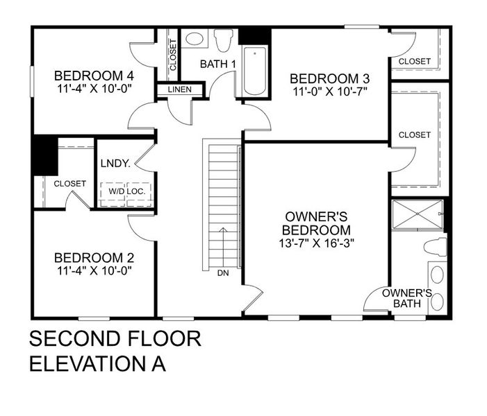 2D floor plan layout for the Cedar by Ryan Homes in Coopers Mill, Westminster, SC (Image 2).