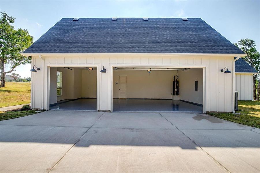 3 car garage with epoxy flooring