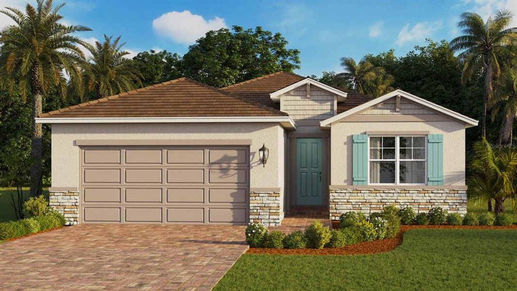 Front exterior of a new home in Lakes of Mount Dora, Mount Dora, FL, highlighting curb appeal (Image 1).