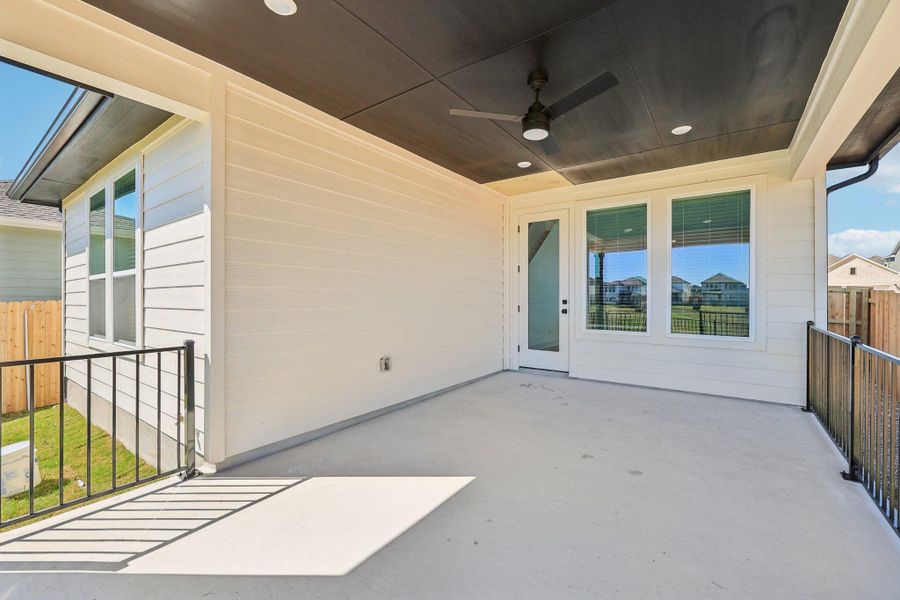 Exterior details and patio area of a home in Lariat, Liberty Hill (Image 4). Exterior details and patio area of a home in Lariat, Liberty Hill (Image 4).