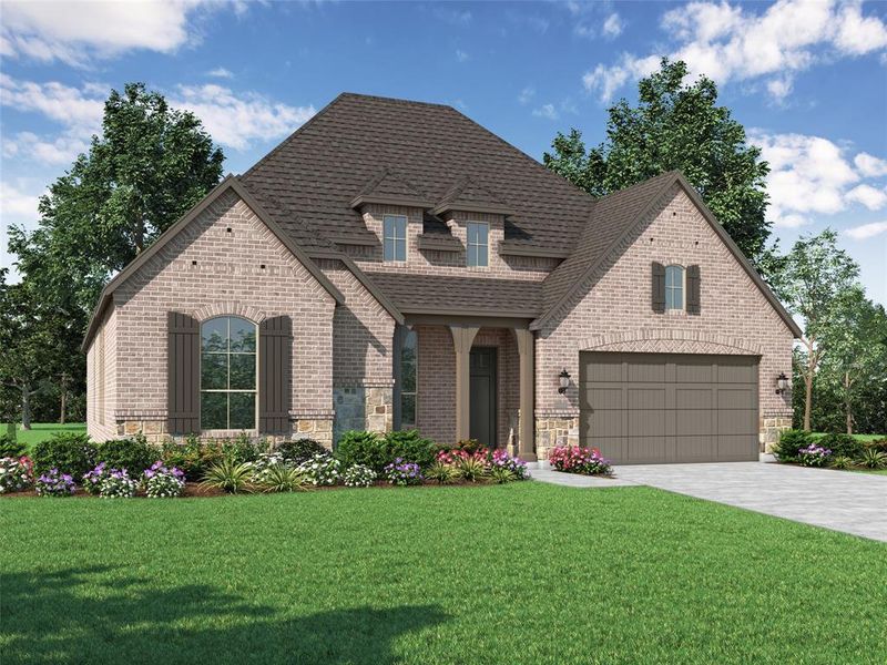 Front exterior of a new home in Wildflower Ranch: Artisan Series - 60ft. lots, Dish, TX, highlighting curb appeal (Image 1). Front exterior of a new home in Wildflower Ranch: Artisan Series - 60ft. lots, Dish, TX, highlighting curb appeal (Image 1).