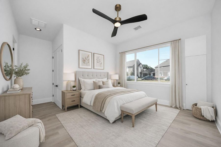 Virtually Staged light and airy secondary bedroom facing the front yard. Virtually Staged light and airy secondary bedroom facing the front yard.