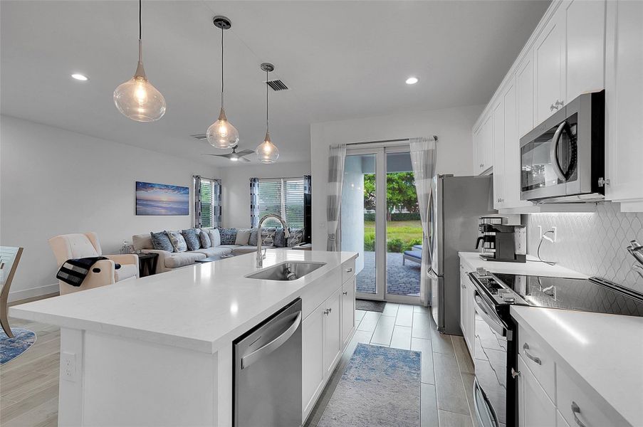 Large island for eating and prep.