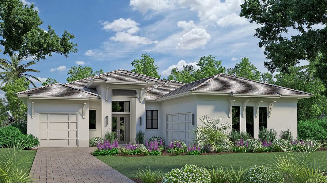 Representative exterior photo of a completed home built from the Madrona 58 by GHO Homes in Tesoro Club, Port St. Lucie, FL (Image 26).