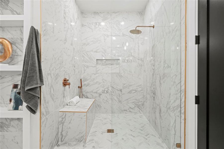 Bathroom with a marble finish shower Bathroom with a marble finish shower