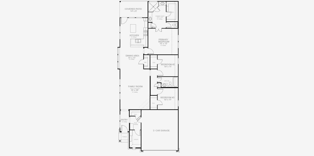 2D floor plan layout for the 1650W by Perry Homes in Wildtree, Montgomery, TX (Image 3).