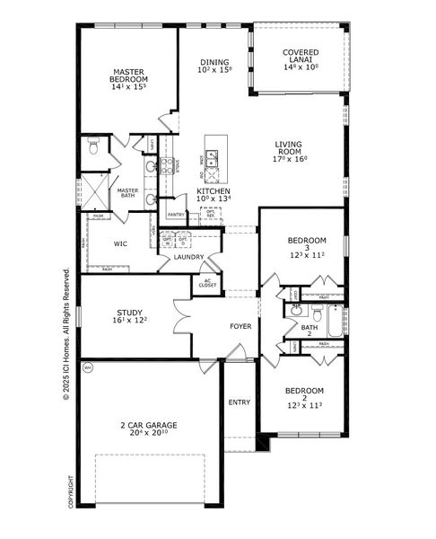 2D floor plan layout for the Avery II - Classic Series | 50' Wide Lots by ICI Homes in Westlake Single Family, Ormond Beach, FL (Image 3).