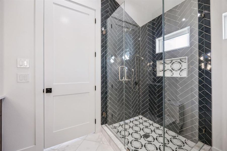 Shower for upstairs guest bathroom with frameless glass and high end tiles. Shower for upstairs guest bathroom with frameless glass and high end tiles.