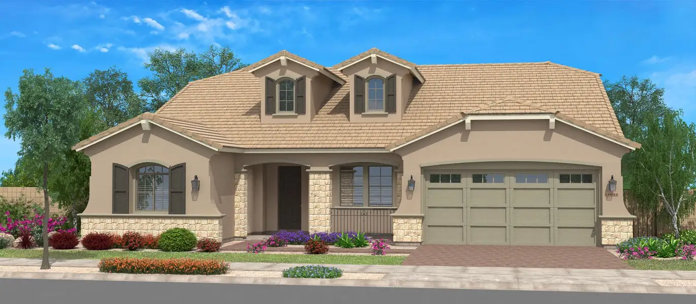 Representative exterior photo of a completed home built from the Strawberry by Fulton Homes in Fields at Barney Farms, Queen Creek, AZ (Image 4).
