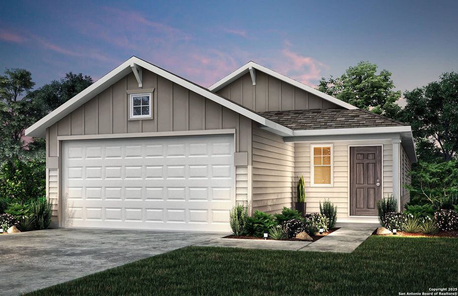 Front exterior of a new home in Dove Song, Marion, TX, highlighting curb appeal (Image 1).