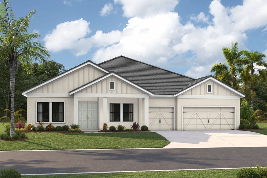 Representative exterior photo of a completed home built from the Cedar Key I by Homes by WestBay in Two Rivers, Zephyrhills, FL (Image 11).