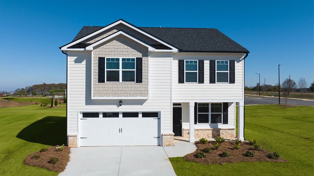 Representative exterior photo of a completed home built from the Penwell by D.R. Horton in Kingston Ranch at Lake Oconee, Buckhead, GA (Image 2). Representative exterior photo of a completed home built from the Penwell by D.R. Horton in Kingston Ranch at Lake Oconee, Buckhead, GA (Image 2).
