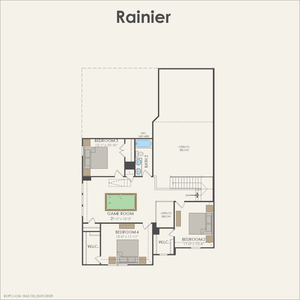2D floor plan layout for the Rainier by Pulte Homes in Ribbonwood, Aubrey, TX (Image 4).