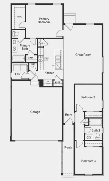 2D floor plan layout for the Plan 1384 by KB Home in Murphy Creek Classic, Aurora, CO (Image 3).
