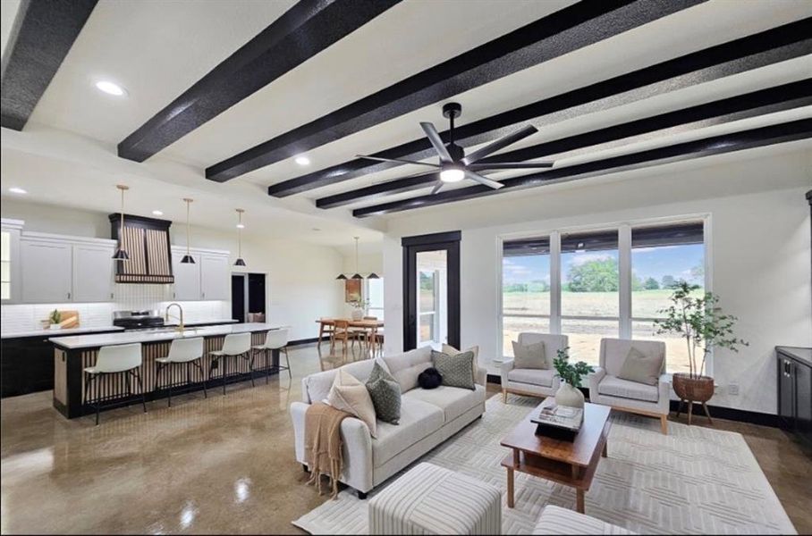 Furnished interior view inside a new home in , Log Cabin (Image 5).