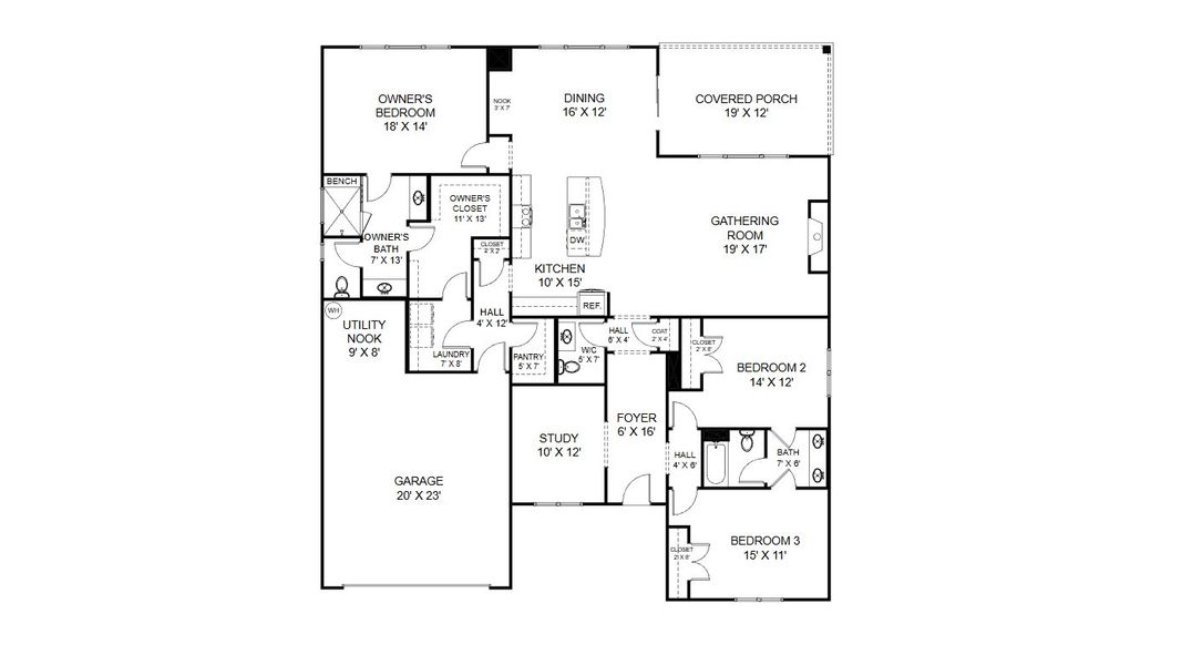 2D floor plan layout for the Cumberland by Cook Bros. Homes in Enclave At Harvey, Knoxville, TN (Image 3).