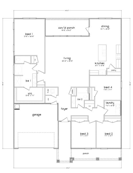 2D floor plan layout for the The Denton by D.R. Horton in Destini Lane, Panama City, FL (Image 5).