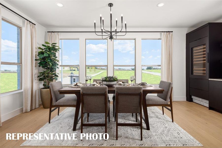 Elegant dining spaces perfect for hosting grand dinner parties await you in Linkside Las Colinas.  REPRESENTATIVE PHOTO