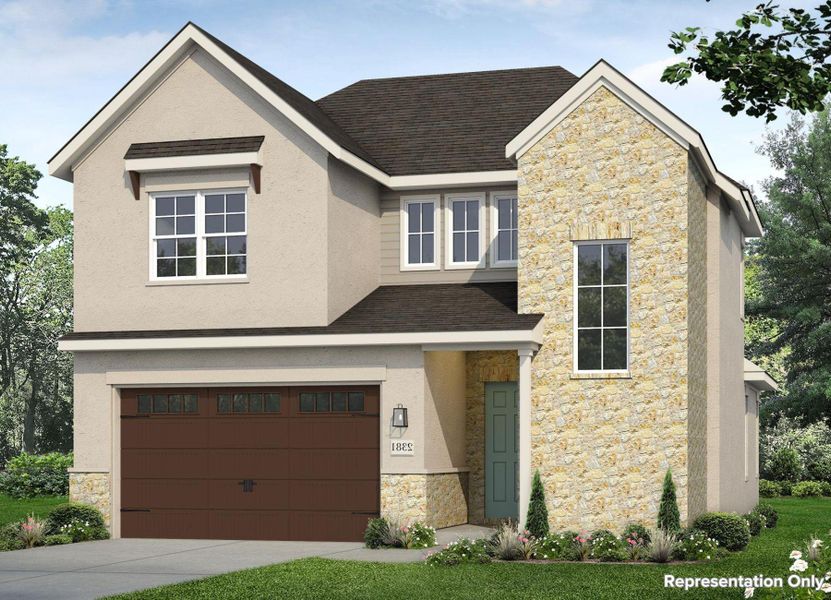 Front exterior of a new home in Cross Creek, Cedar Park, TX, highlighting curb appeal (Image 1). Front exterior of a new home in Cross Creek, Cedar Park, TX, highlighting curb appeal (Image 1).