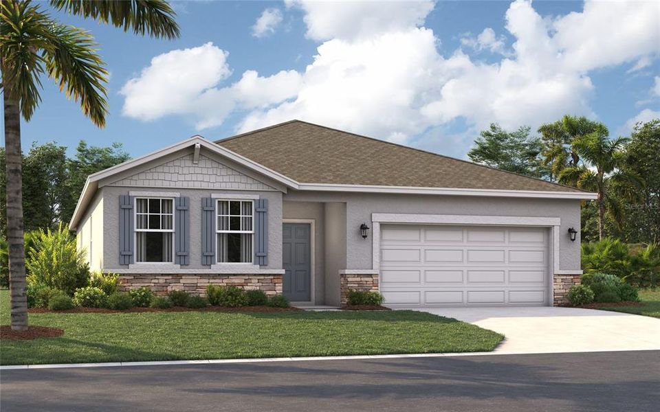 Front exterior of a new home in Groves at Whitemarsh, Leesburg, FL, highlighting curb appeal (Image 1). Front exterior of a new home in Groves at Whitemarsh, Leesburg, FL, highlighting curb appeal (Image 1).